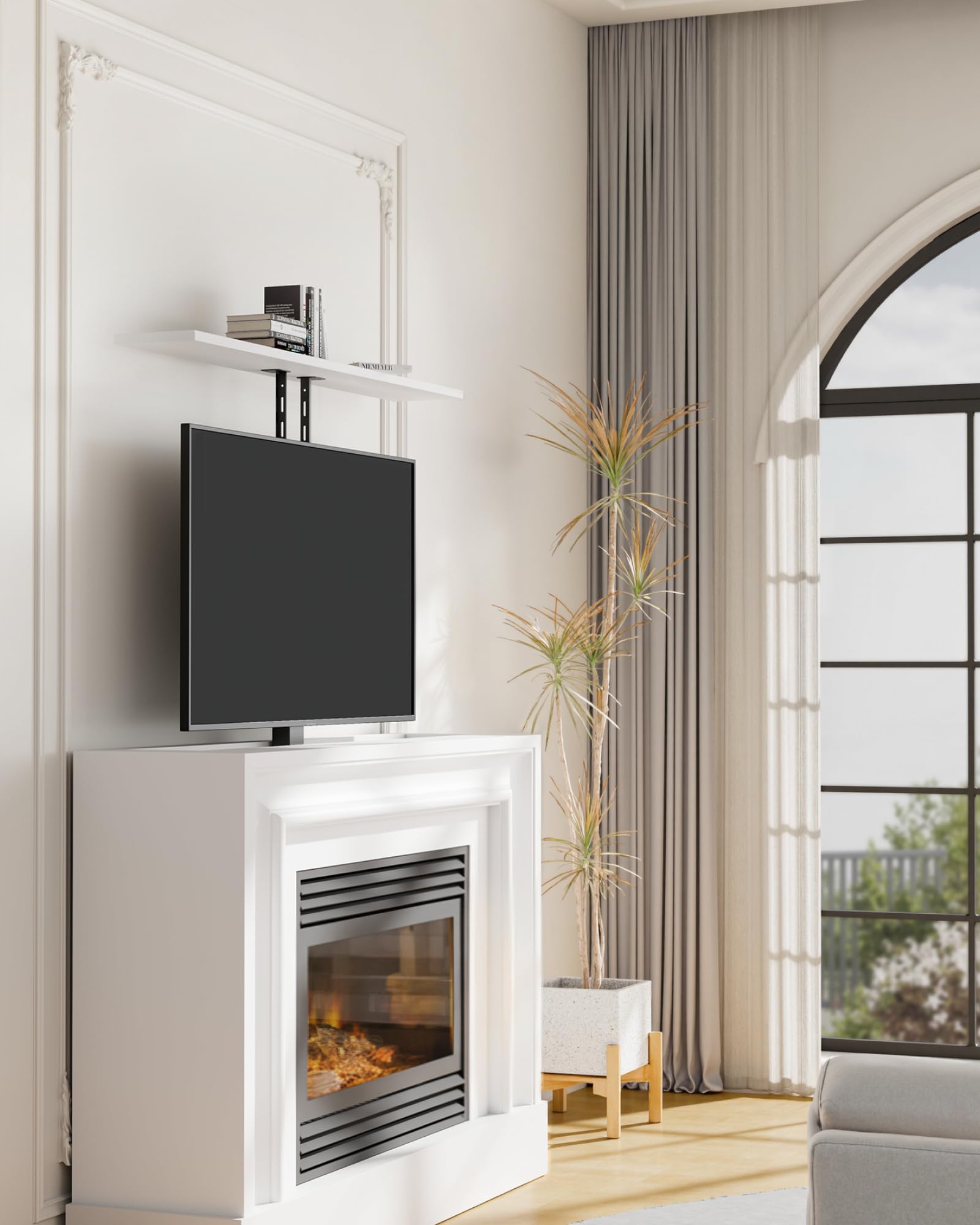 monTEK Elektrisch TV Lift zum Einbau für 37-65 Zoll bis 60kg, VESA 600x400 | mit Funkfernbedienung, Tuya-App+Voice Control, Motorisierter TV Lift mit Kollisionssensor, 90cm Hub, Decken-/Bodenmontage