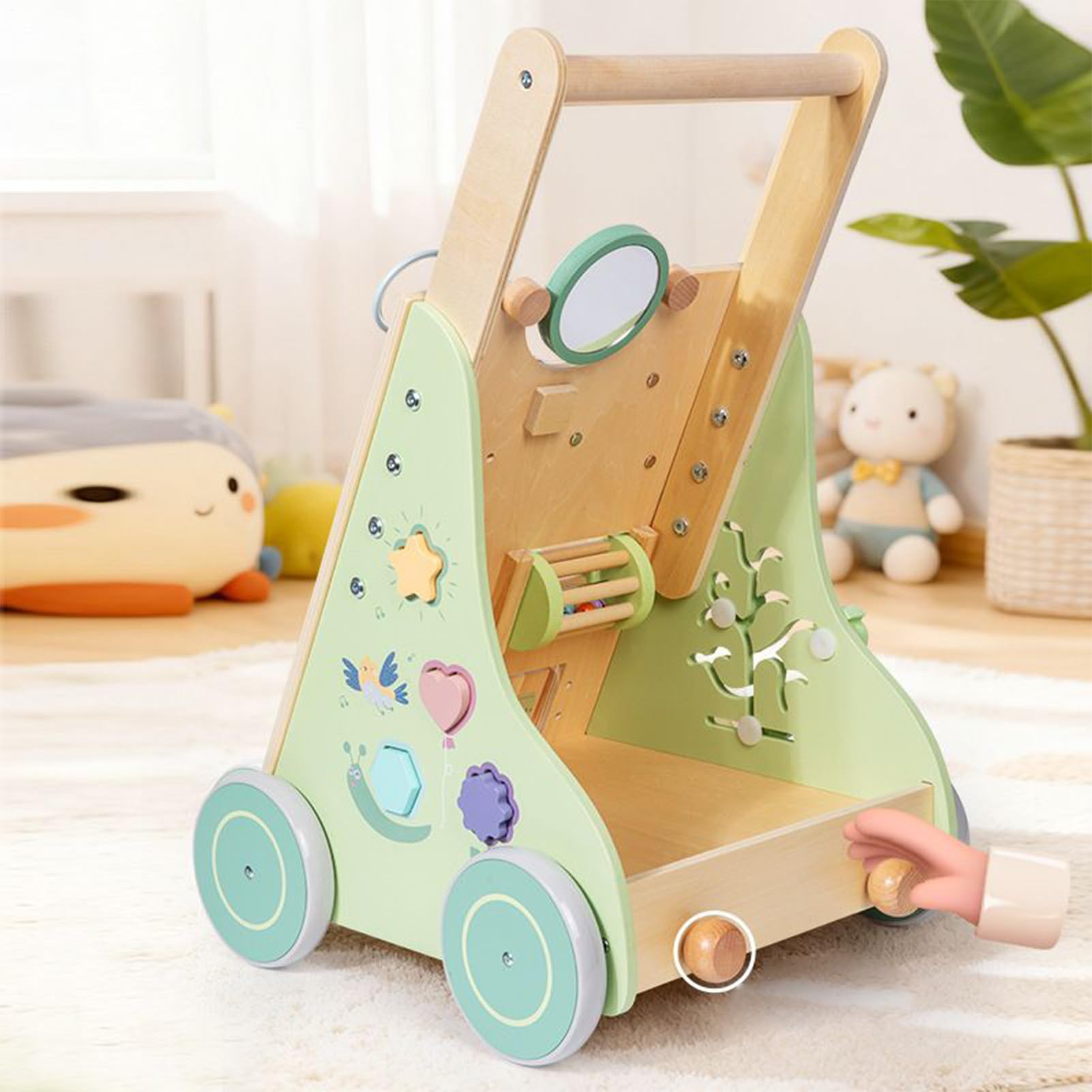 Rollator aus Holz für Kinder | Leises und sicheres Lernspielzeug – Lernwagen aus Holz für Kleinkinder, für den Innenbereich, Haus und Klassenzimmer, praktisch