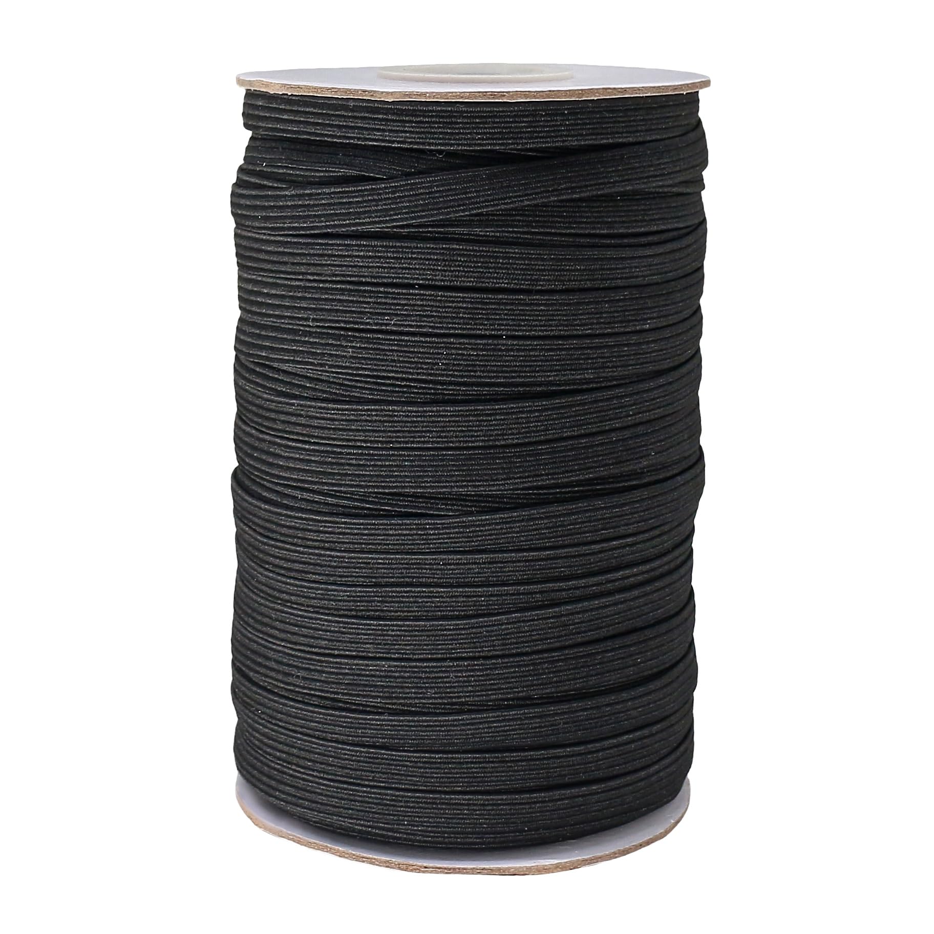 FQTANJU 6mm Black Elastic Band Roll (55 Yards) - 1/4 Inch Flat Braided Elastic Cord for Waistbands, Sewing, Pants, Clothing & DIY Crafting