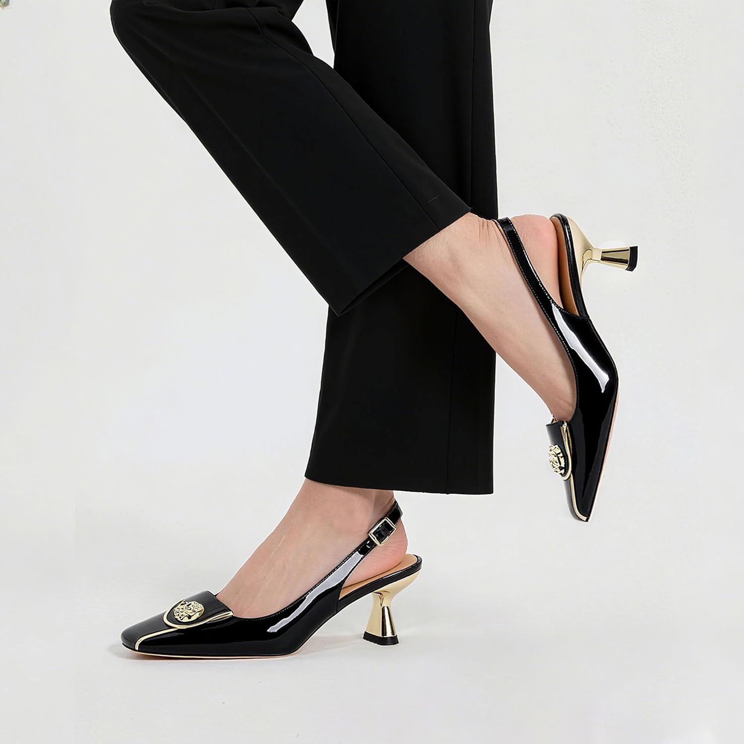 Women's Kitten Heels Slingback Square Toe Low Heel Pumps Closed Toe Matte Slip On high Heels Womens Work Dress Office Wedding Party Shoes 2 Inch - Image 7