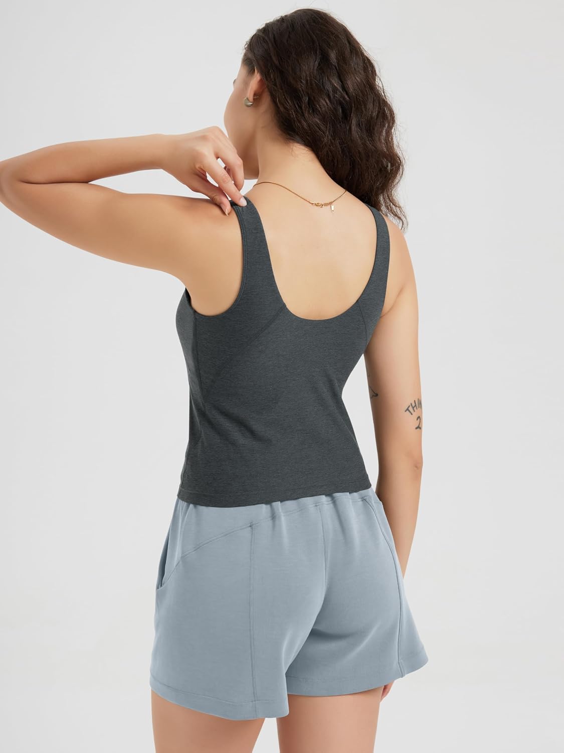 ODODOS Cloud Feeling Tank Bra for Women U Back Wirefree Longline Sports Bra Yoga Top with Removable Pads - Image 2