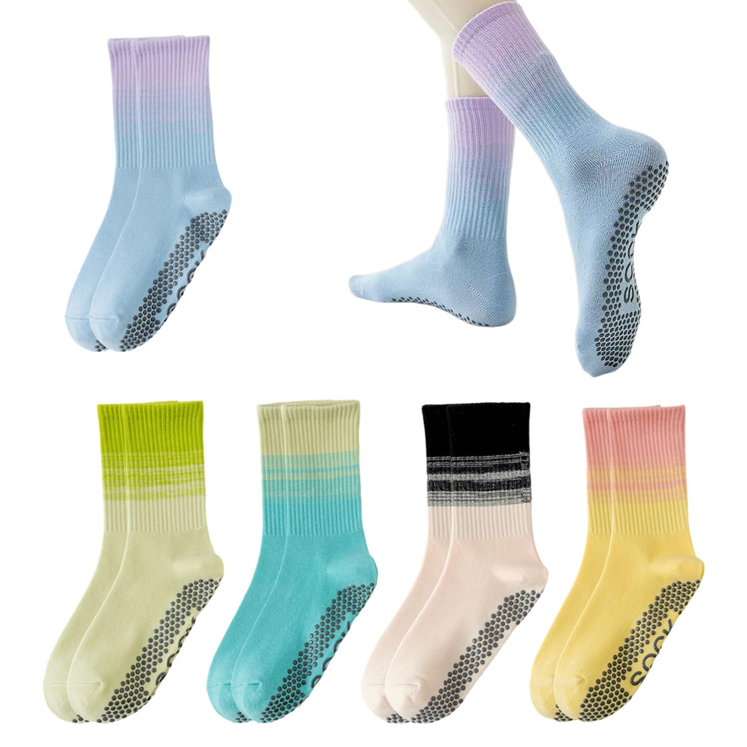Tvsvkwe Unisex Multicolor 5 Pairs Of Women's Yoga Socks, Non-Slip Socks, Elastic And Comfortable Socks, Sports Socks, Sports Equipment.