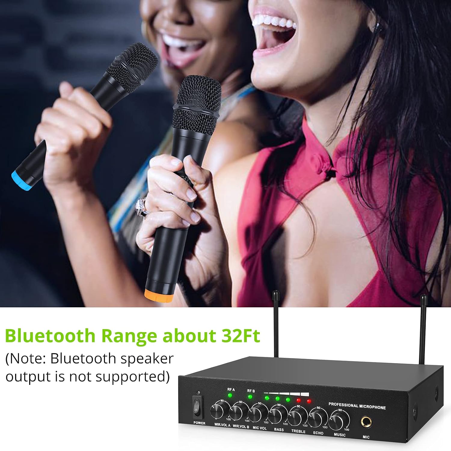 LiNKFOR UHF Wireless Microphone System, Dual Channel with Bluetooth 4.2 Receiver & 3-Mic Capacity - Image 4