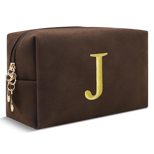 Miniatura 200 de Bolsa de maquillaje personalizada con inicial A-Z Preppy Patch, pequeña bolsa de cosméticos de PU con letra de chenilla y cierre para niñas Negro
