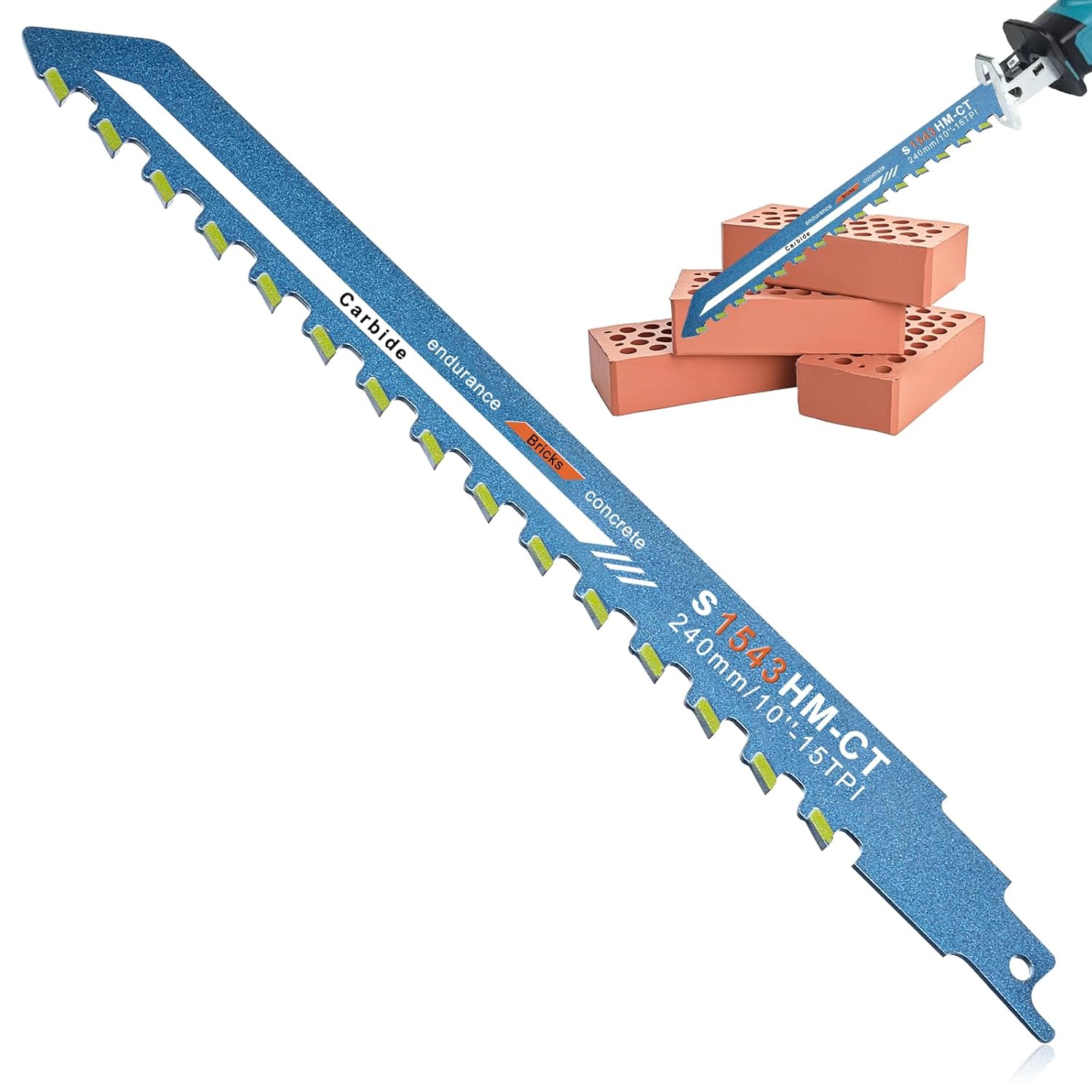 10 Inch Masonry Reciprocating Saw Blades Concrete Saw Blade Alloy Demolition Masonry Blade Universal Brick Cutting Recip Saws Blades for Cutting Aerated Concrete Hollow Brick