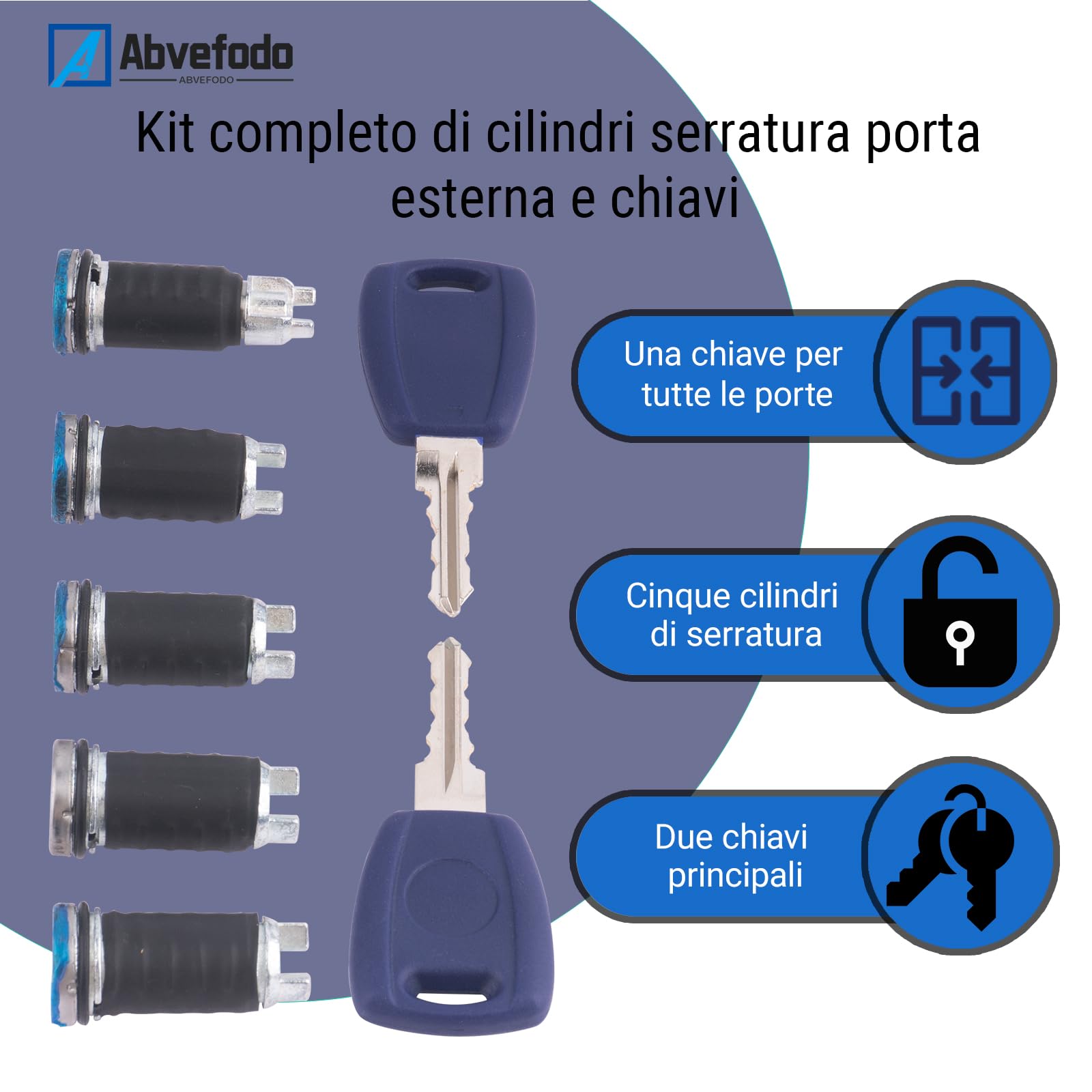 Kit Completo Cilindri Serratura e Chiavi Compatibile con Doblo | Compatibile con Fiat Doblo Cargo (MK1) & Doblo 119 2005-2010 | Una Chiave per Tutte le Porte