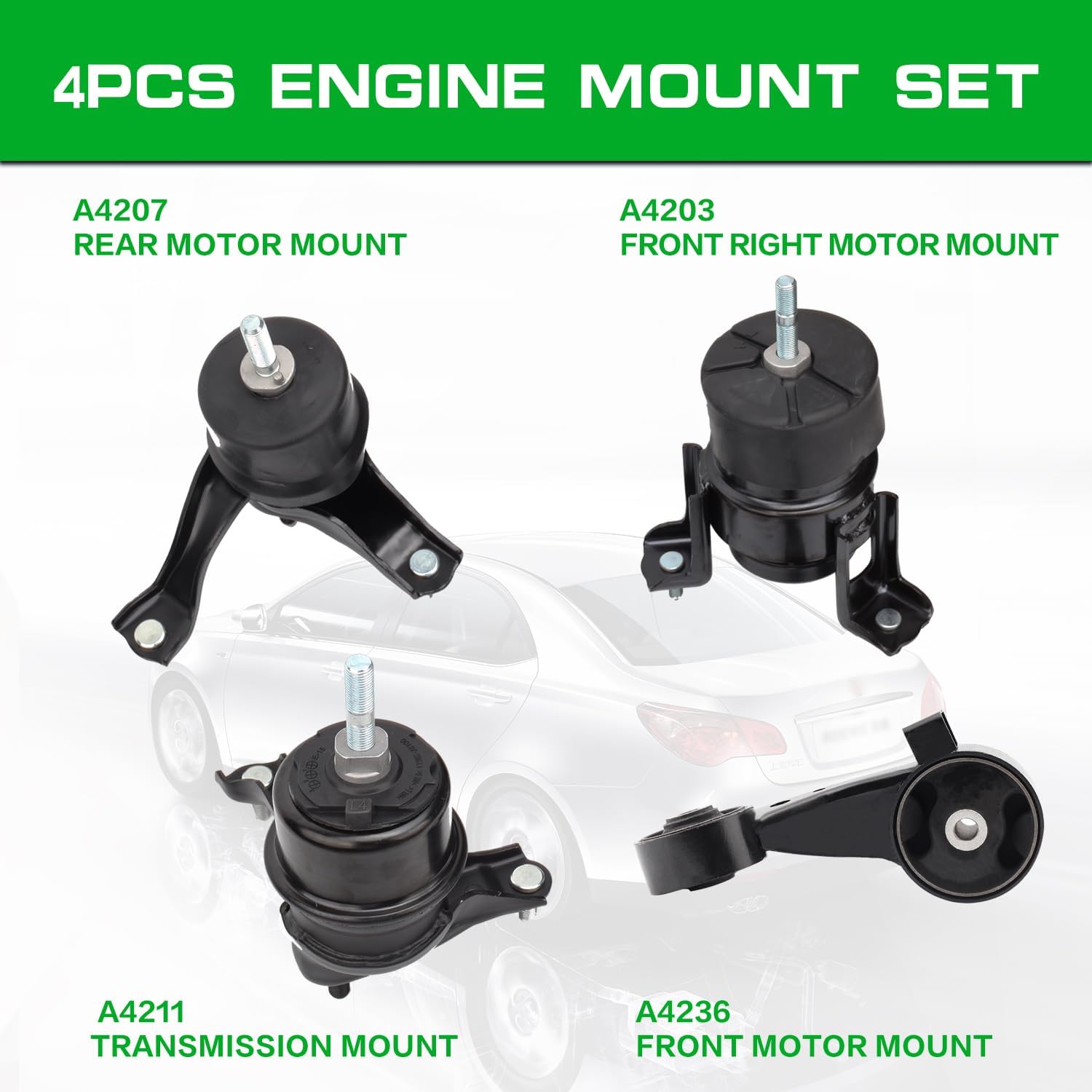 Engine Motor and Transmission Mount ,Compatible with 2002-2003 Camry SE 3.0L V6 and 2002-2006 Camry LE XLE 3.0L V6 Front Engine Transmission ，Replace OE A4203 A4207 A4211 A4236 Set of 4