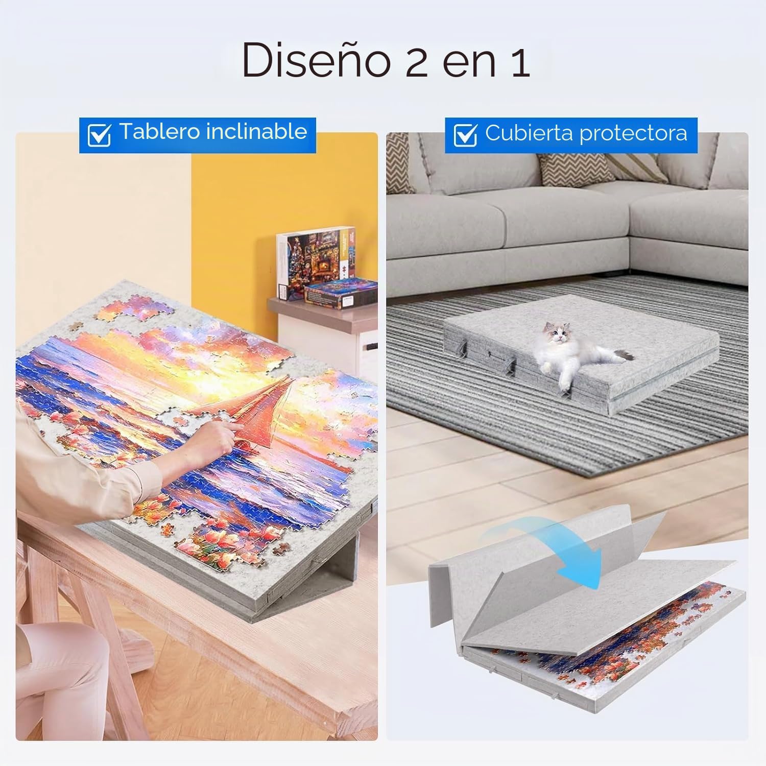 Tablero para Puzzle Inclinable de 1000 Piezas con 6 Cajones y Cubierta Coloridos - Tablero para Puzzle de Fieltro Ligera y Portátil