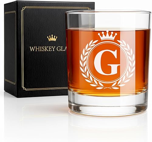 Miniatura 13 de Vasos de whisky Giftissimo - Vasos de rocas estilo antiguo para regalos para hombres, vasos de whisky personalizados con monograma A-Z de 10oz,