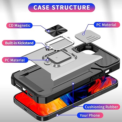 Miniatura 3 de Asuwish Funda compatible con iPhone 15 Pro de 6.1 pulgadas y protector de pantalla de vidrio templado, soporte para tarjetas, funda híbrida para