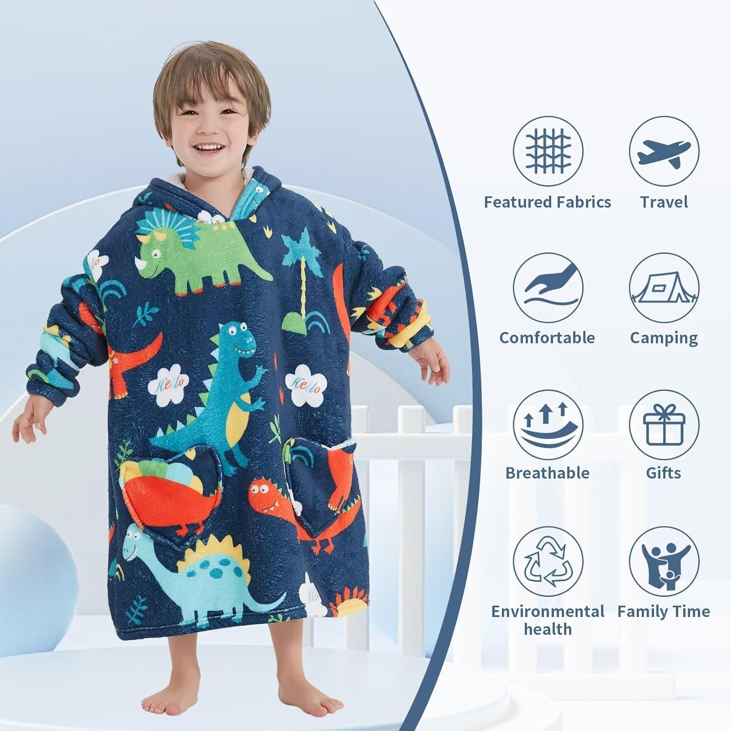 Fiosnow Dinosaur Blanket Hoodies for Kids Toddler 2-6YR Oversize Wearable Blanket Hoodies for Boys Girls - Image 2