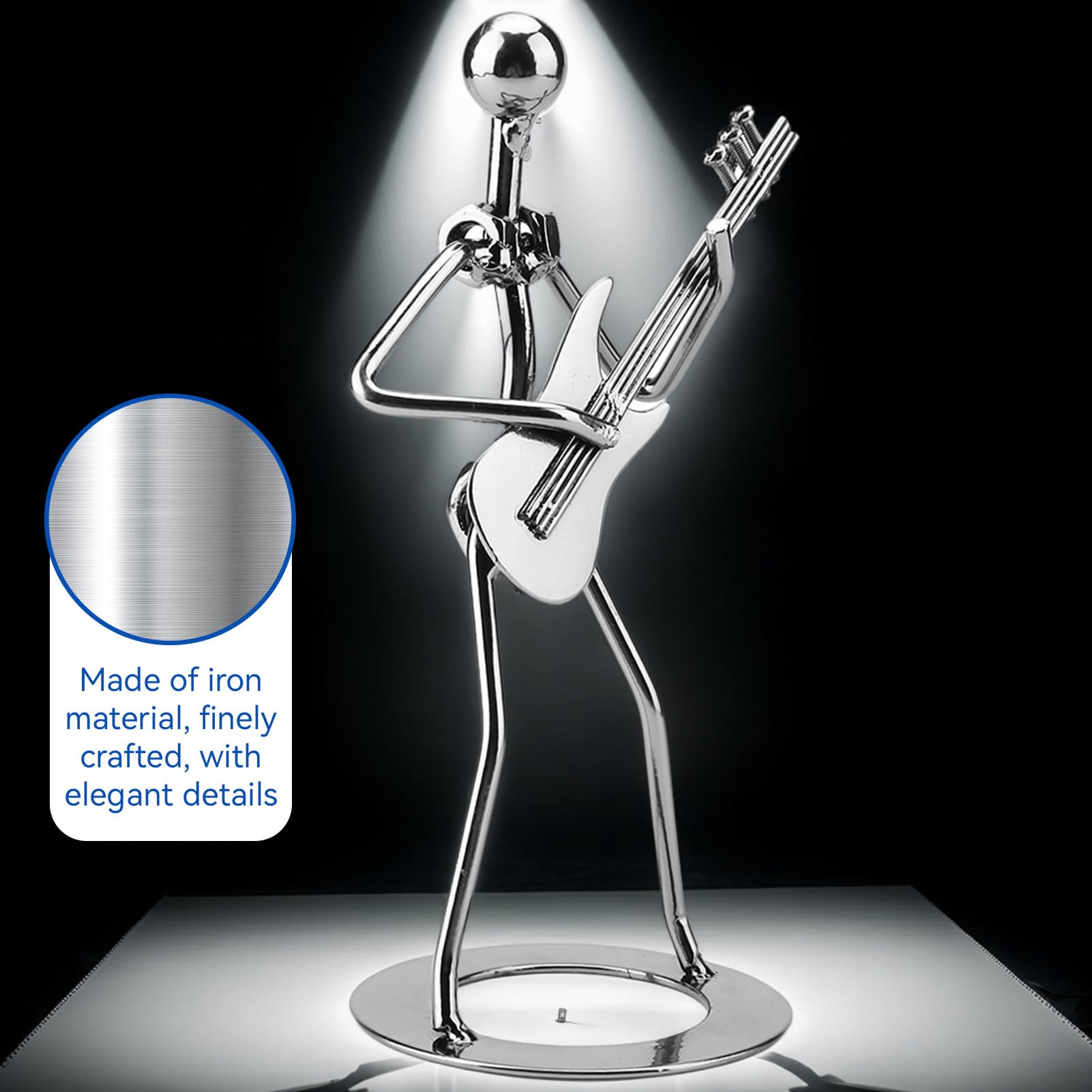 Statua del chitarrista, giocatore di musicista di ferro Statuetta da collezione Chitarra di metallo Scultura Decorazione musicale Decorazione musicale rock Statua di chitarrista statuette di musicisti