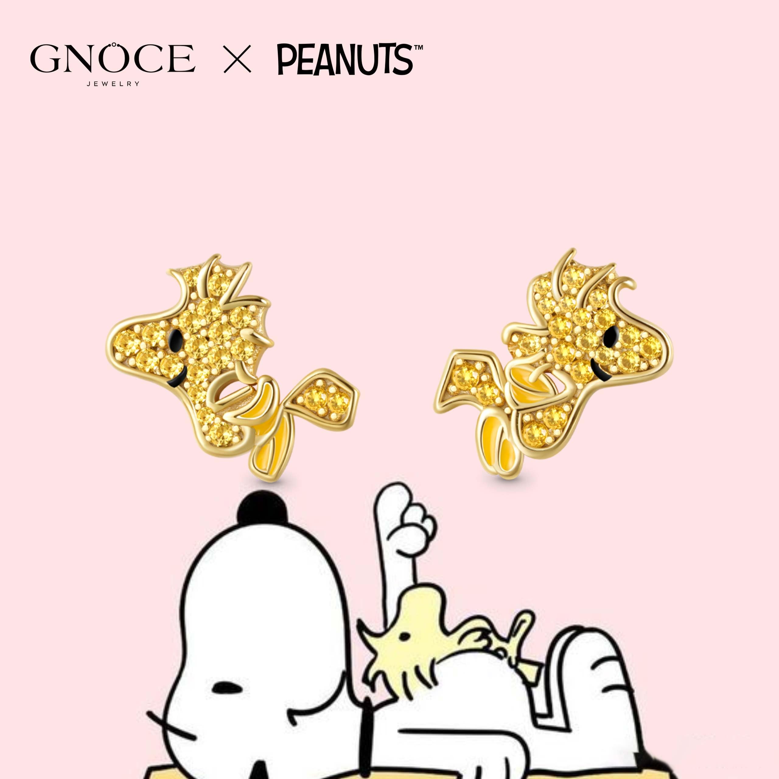 GNOCE Ohrringe Peanuts Lächelnder Fliegender Woodstock Diamant Ohrstecker 925 Sterlingsilber für Frauen und Mädchen Schmuckgeschenk für Fans
