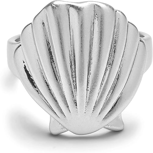Pura Vida Anillo apilable de concha plana chapado en plata, acabado semimate, base de latón, chapado en rodio, tamaño 5-9