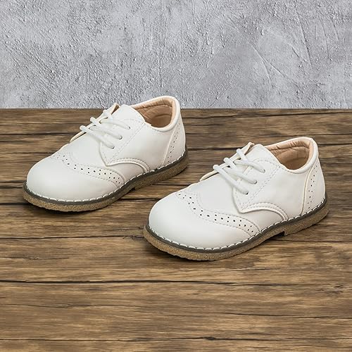 Miniatura 7 de Meckior Zapatos de vestir negros para niños y niñas, zapatos Oxford para boda, iglesia, zapatos de vestir de piel sintética, con cordones, uniforme