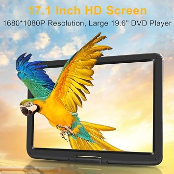 19.6 Portable DVD Player with 17.1 Large HD Screen, 5 Hours Battery DVD Player Portable with Car Charger, Kids Portable DVD Player Support All Region Discs, USB and SD Card, Sync TV