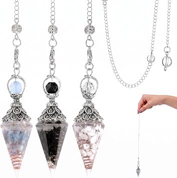 Sibba 3Pcs Pendulum Crystal, Healing Crystal Aquamarine Black Obsidian Opal Pendulums for Witchcraft Supplies and Divination, Spiritual Pointed Crystals for Dowsing, Meditation, Chakra Healing
