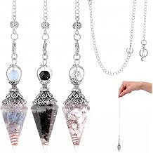 Sibba 3Pcs Pendulum Crystal, Healing Crystal Aquamarine Black Obsidian Opal Pendulums for Witchcraft Supplies and Divination, Spiritual Pointed Crystals for Dowsing, Meditation, Chakra Healing