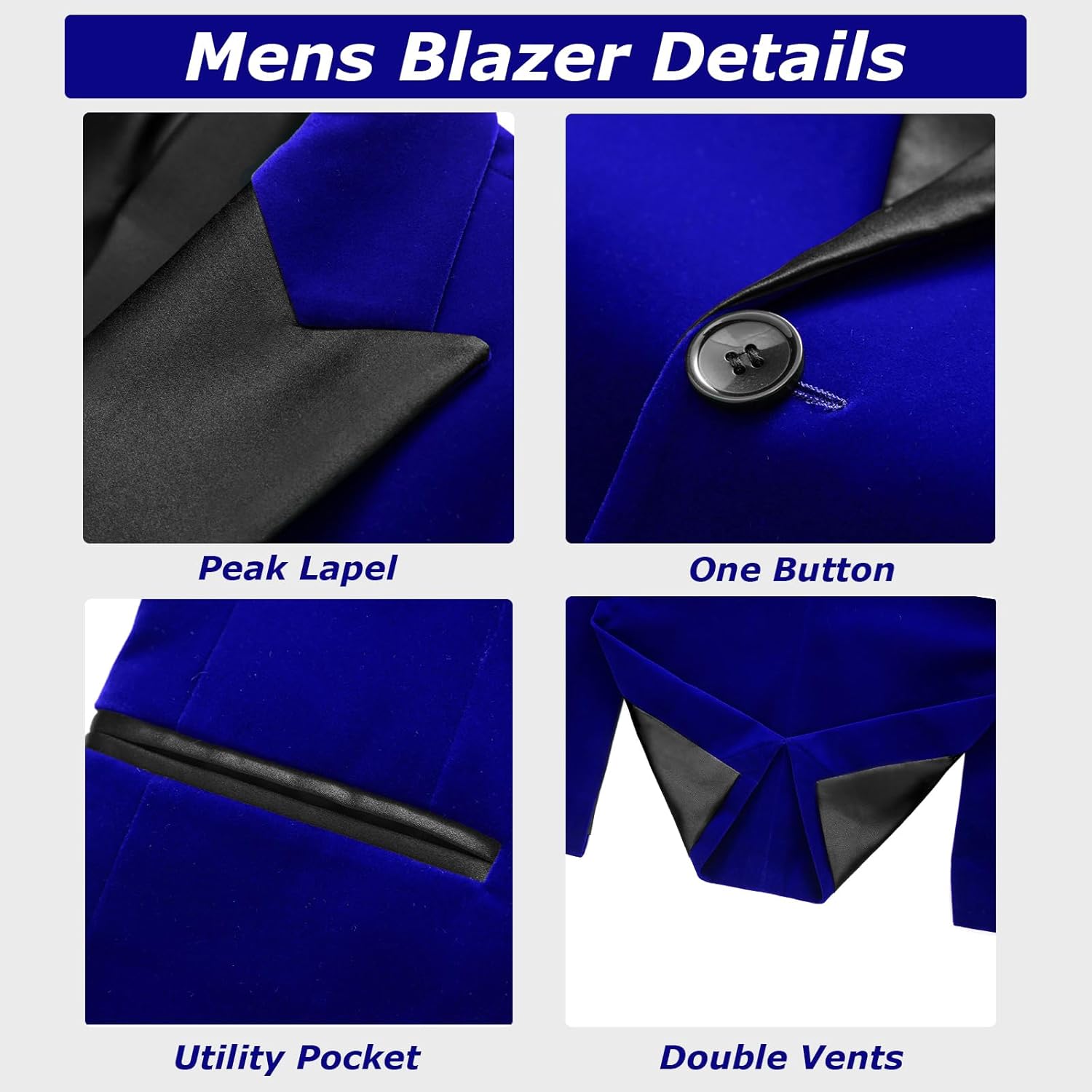 Mens Velvet Suit 3 Piece Slim Fit Tuxedo Peak Lapel Formal Blazer One Button Jacket Vest Pants for Prom Wedding - Image 4