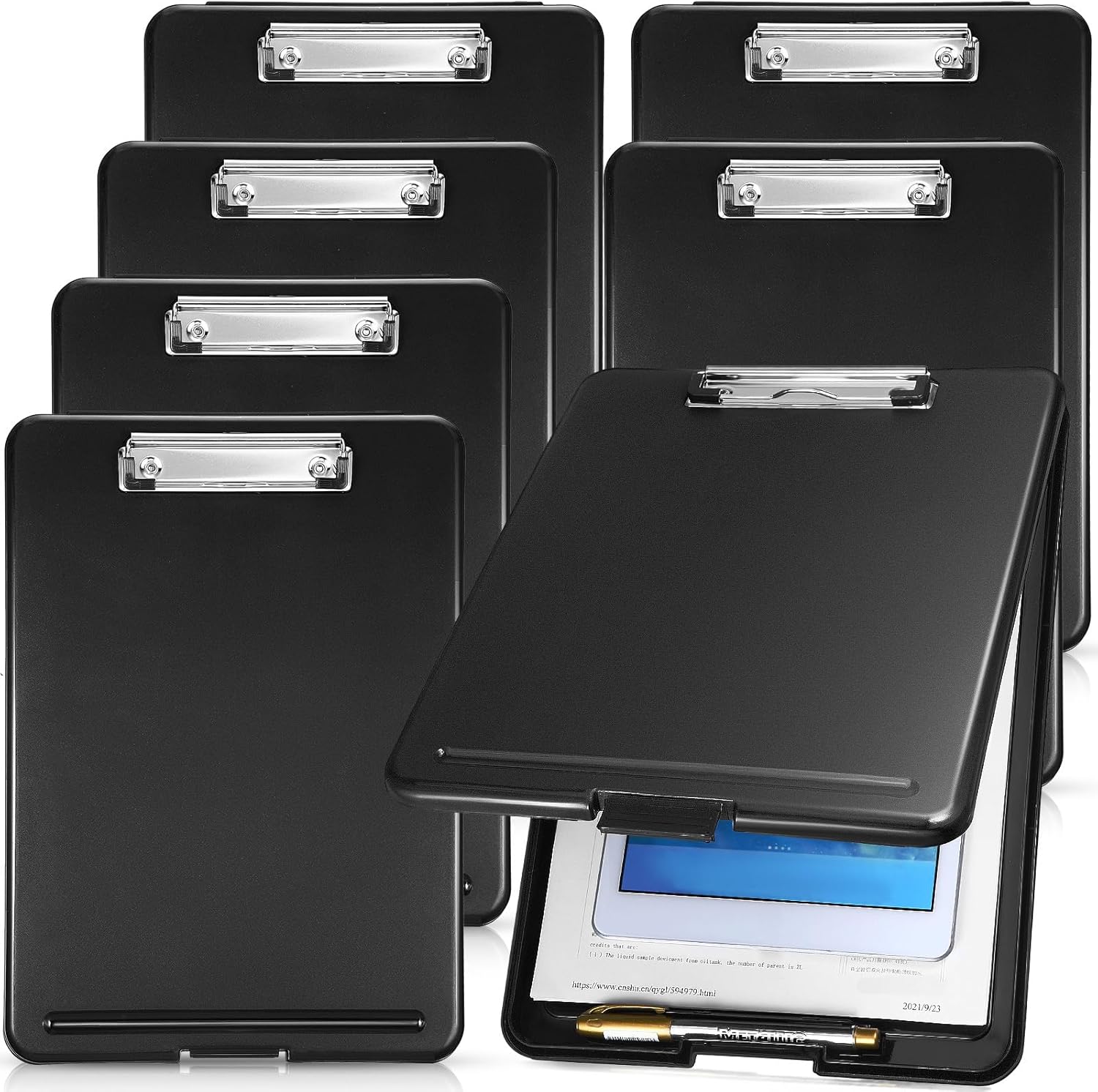 Epakh 7 Pcs Clipboard with Storage Bulks Plastic Storage Foldable Nursing Clipboard with Low Profile Clip for Student Teacher Nurse Employee, 9.5 x 13.5 Inch