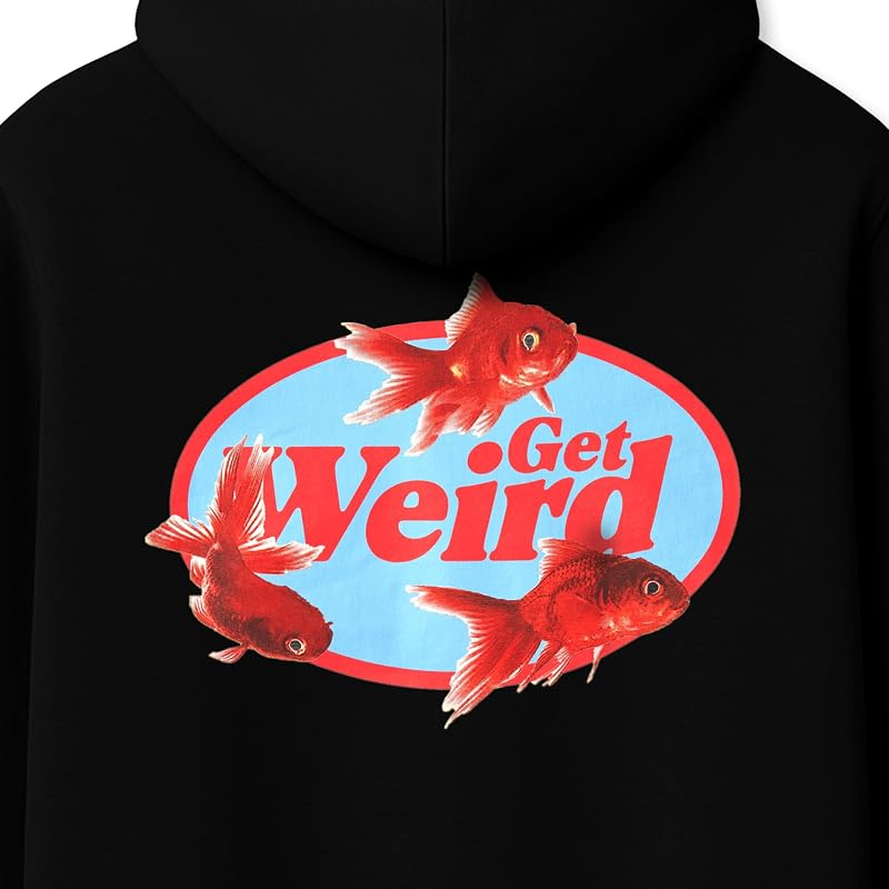 Get Weird Gold Fish Hoodie, Funky Streetwear Sweatshirt for Men, Women, Unisex, Cotton Blend Fit Black, Large image 3