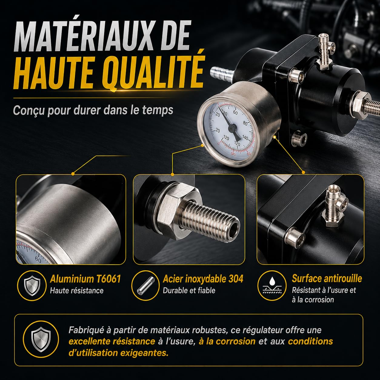 Regolatore di Pressione Universale per Benzina, Set di Regolatore di Pressione del Carburante 0-140psi Regolabile Valvola di Regolazione della Pressione del Carburante con Manometro