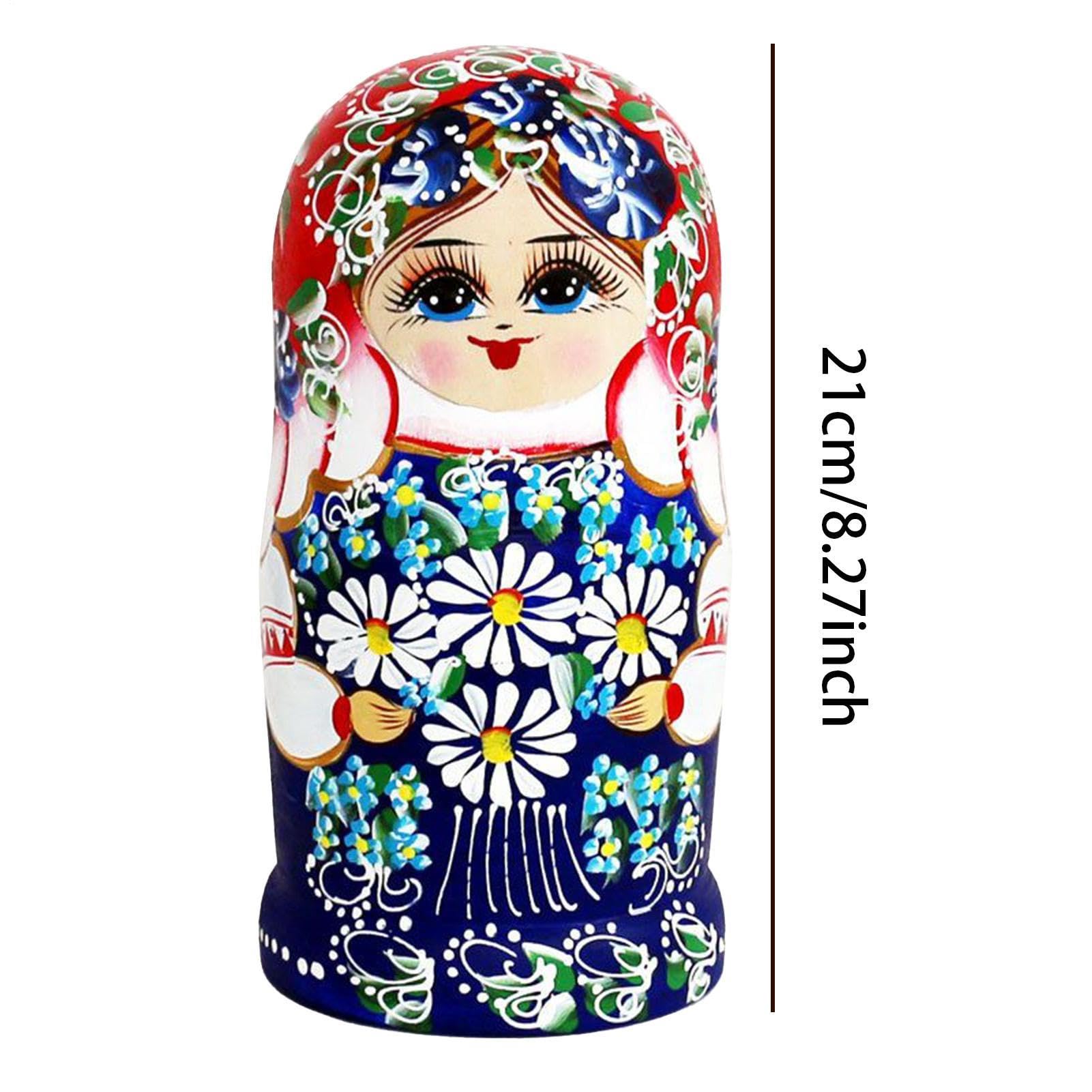 Generisch Set di 7 bambole russe Matrjoschka in legno, margherite