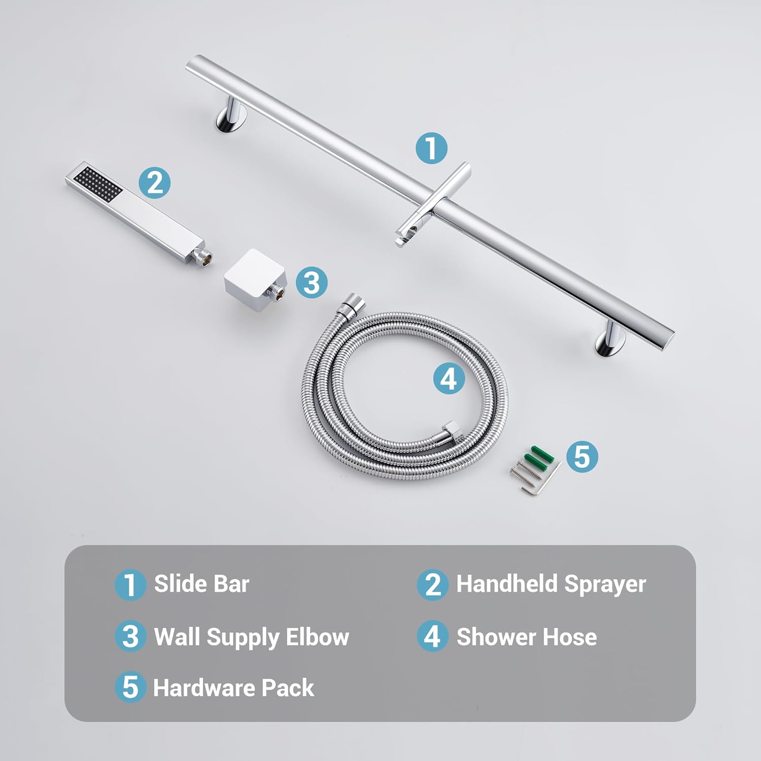 Single Spray Shower Slide Bar Hand Held Shower with Hose, Chrome Handheld Shower Head with Slide Bar, Hand Shower, Handheld Shower, Detachable Shower Head, JB-021CH