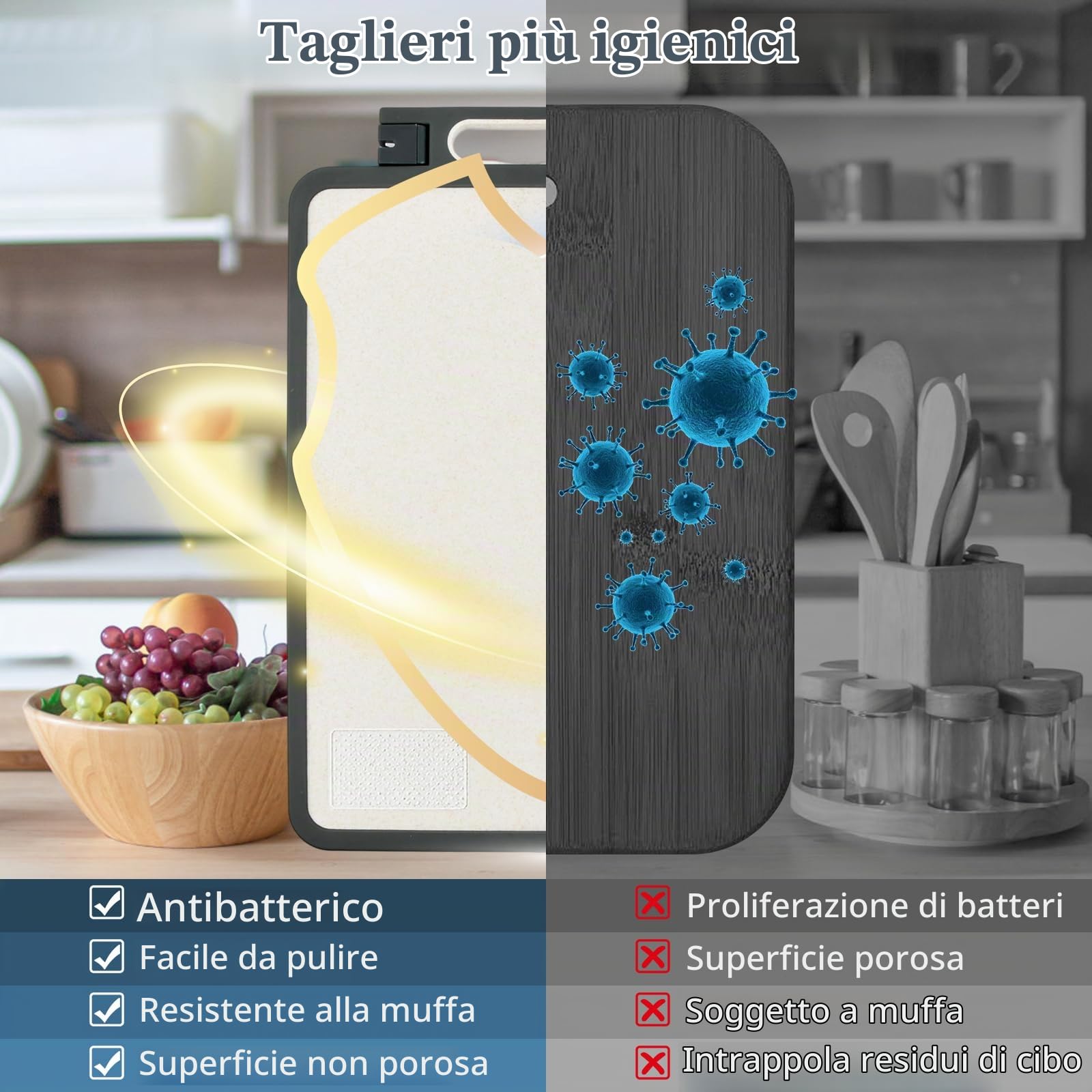 2 in 1 Tagliere Acciaio Inox Bifacciale, Tagliere da Cucina Professionale, Tagliere per la Cucina, Tagliere in Acciaio Inox Alimentare per Carne/Frutta/Verdura - 45 x 31 cm (A)