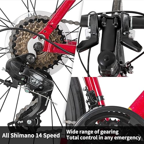 Miniatura 9 de Hiland - Bicicleta de carretera de aluminio Shimano 21 velocidades marco de 4953224in bicicleta de carreras para hombres y hombres