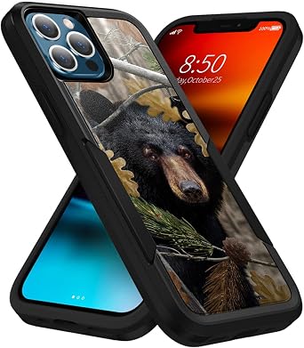 CasesonDeck Bear Case Compatible with Apple iPhone 14 Pro Max 6.7" / iPhone 14 Pro Max Case [Dual Tactical] Heavy Duty Case with Double Layer Protection and Design Bear Tree Camo