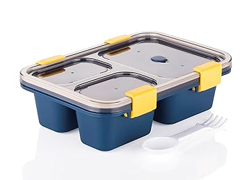 Lunch Box for Kids Lunch Box Set - Plastic 3 Compartment Reusable Food Containers Vaccum Tiffin Box Lunch Box Adults&Big Kids,Bento Box Adult Lunch Box Containers (Tokyo,Blue),1000 Milliliter