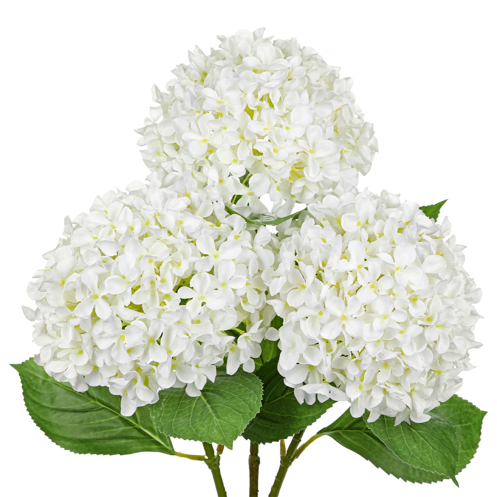 Arborus 3PCS Artificial Hydrangea Flowers 26.3" Long Stem White Hydrangea Artificial Flowers Realistic Faux Hydrangeas with 6.6" Large Bloom Fake Silk Flower for Home Wedding Table Centerpiece Decor