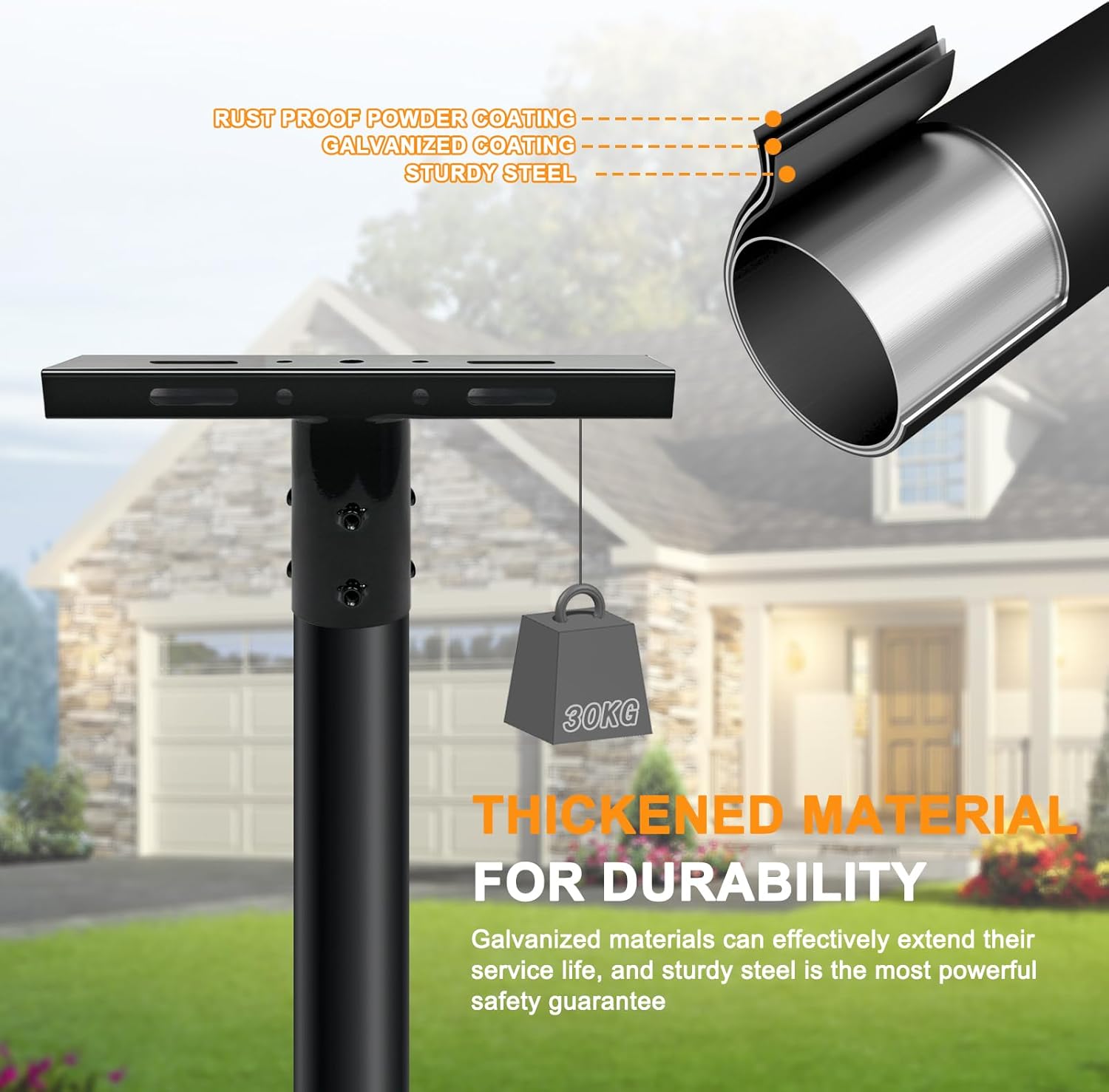 Flood Light Mount Bracket,for 3" Poles,T-Shaped Heavy Duty Galvanized Steel Outdoor Light Mounting Bracket,Universal Multi-Hole Design for Parking Lot Lights,Black