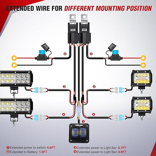 Miniatura 21 de Barra de luz LED Nilight. arnés de cableado, kit de 12 V, interruptor basculante, láser de 5 pines, interruptor de encendido y apagado impermeable