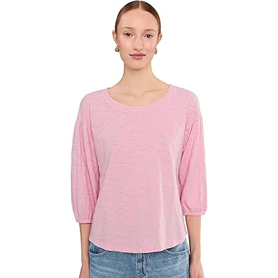 Mod-o-doc 3/4 Shirred Sleeve Open Crew Neck Tee pearly pink