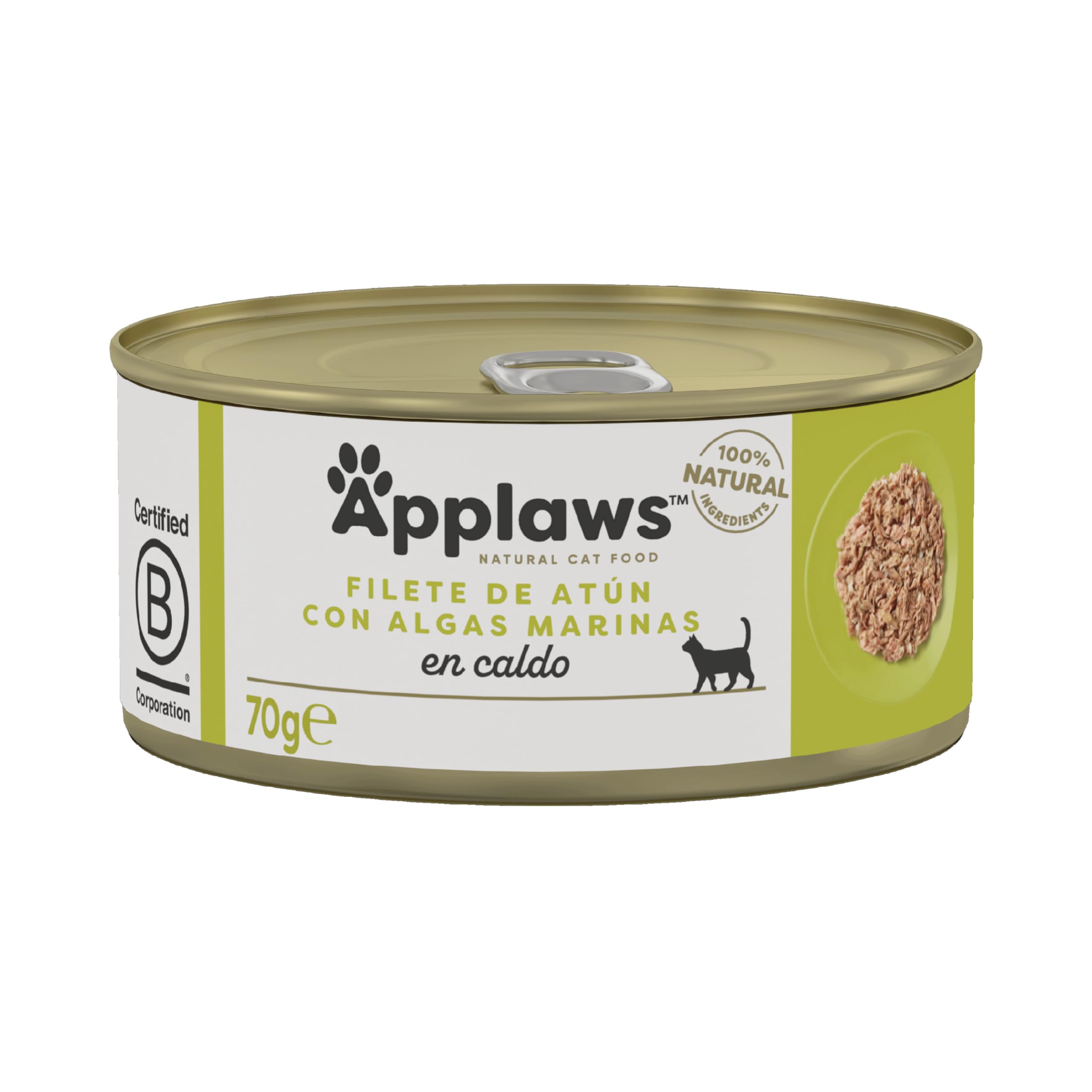 Applaws 100% Comida Natural Húmeda para Gatos, Filete de Atún con Algas en Caldo para Gatos Adultos, 24 latas de 70 g