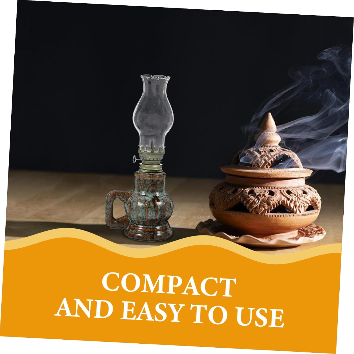 Ceramic Retro Oil Lamp Vintage Kerosene Lantern with Handle Classic Hurricane Lamp for Antique Home Decor and Ceramic Construction Burn for Warm