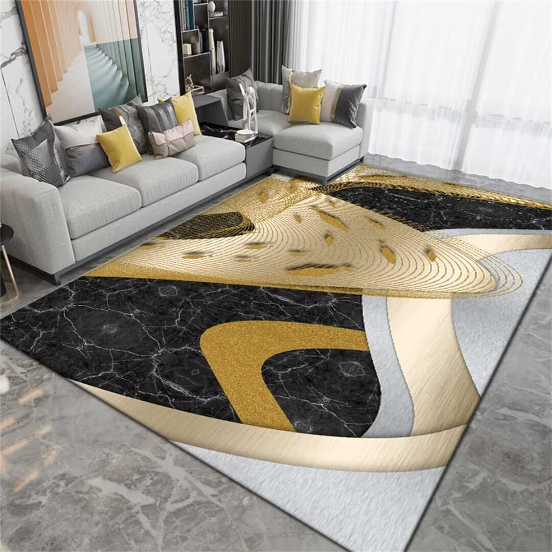 Tapis lavable jaune 120x160cm texture douce pour chambre et salon