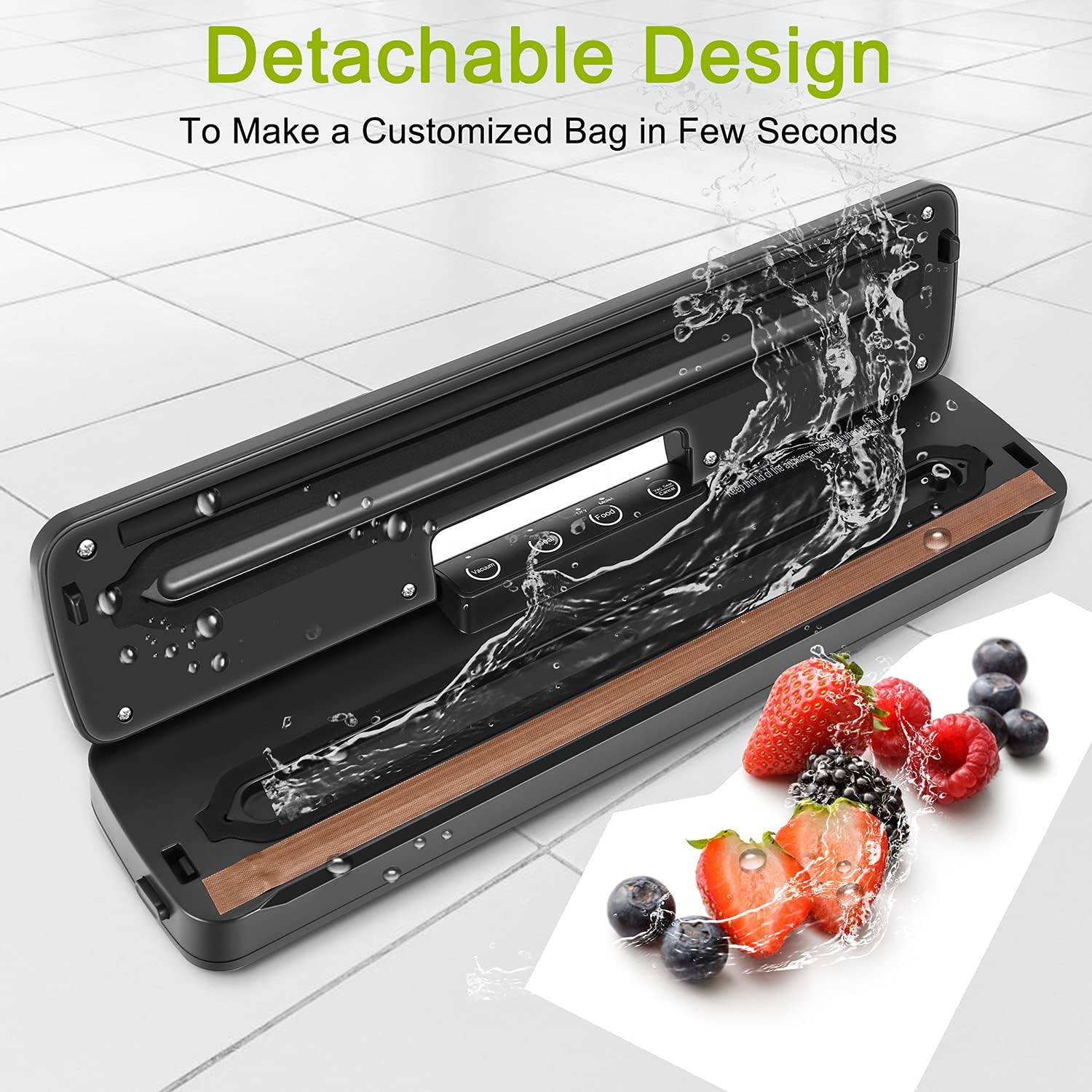 Vacuum Sealer Machine, Automatic Food Sealer with Built-in Cutter, Dry and Moist Modes LED Indicator Lights, Suction Hose Jars and Container Food Vacuum Sealer for Food Preservation with 15 Pack Vacuum Sealer Bags: Kitchen & Dining