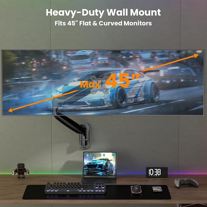 Putilsen Mount Monitortartó Fali Konzol 17-45" Képernyőkhöz - Állítható Magasságú Kar TV és PC Monitor Rögzítéséhez, 15kg Teherbírás, VESA 7