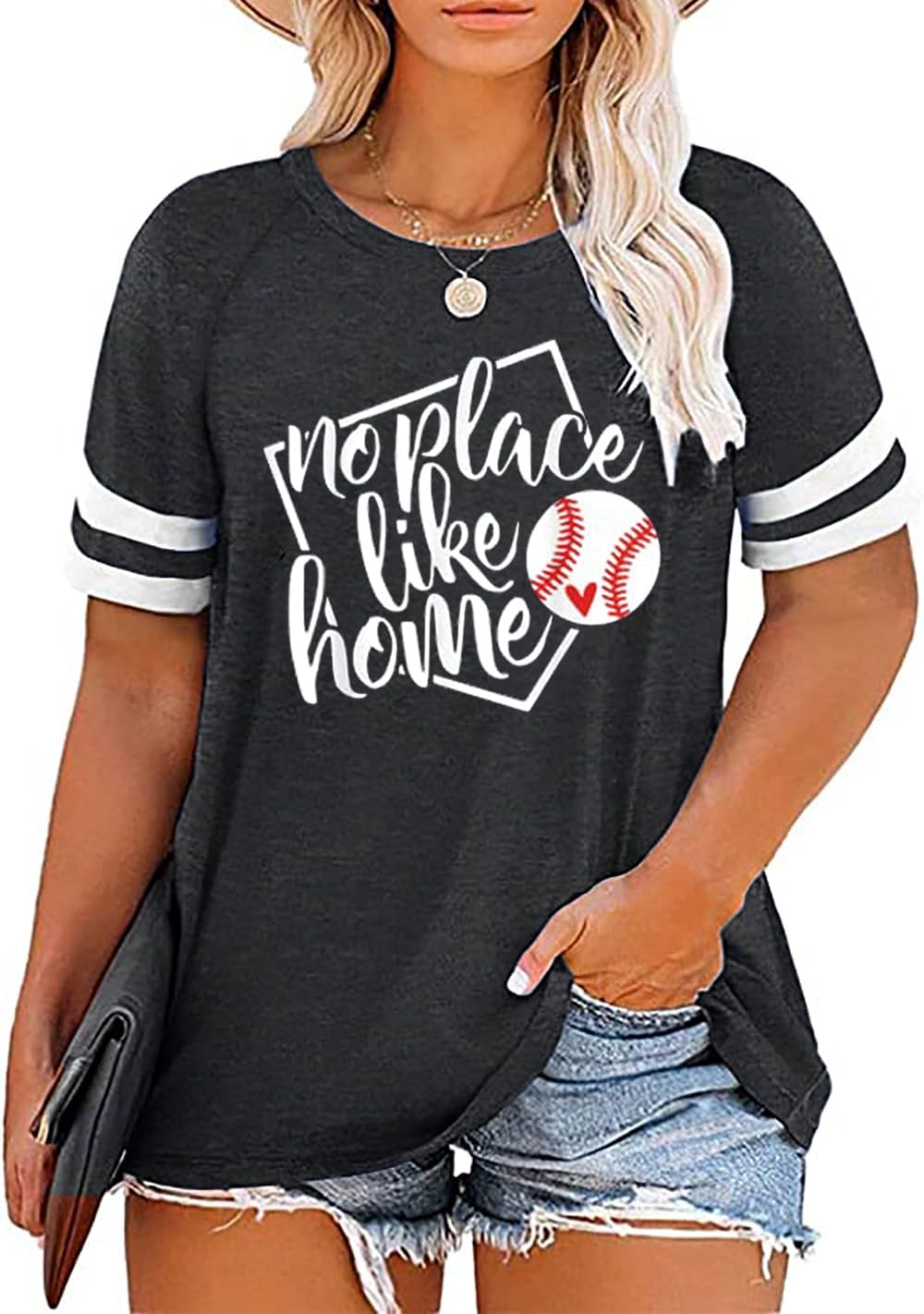 Plus Size Baseball Mom Shirt Women Love Heart Graphic Baseball T Shirt Mothers Day Baseball Gift Short Sleeve Tees