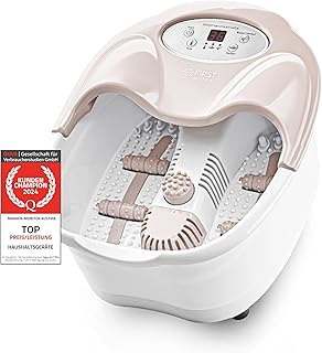 TZS First Austria Fußsprudelbad, Vibrations- und Luftblasenmassage, Infrarot- und Heizfunktion, Fußbad, 450W, 2 Programme, 3 Aufsätze, klappbarer Griff, Aromabox