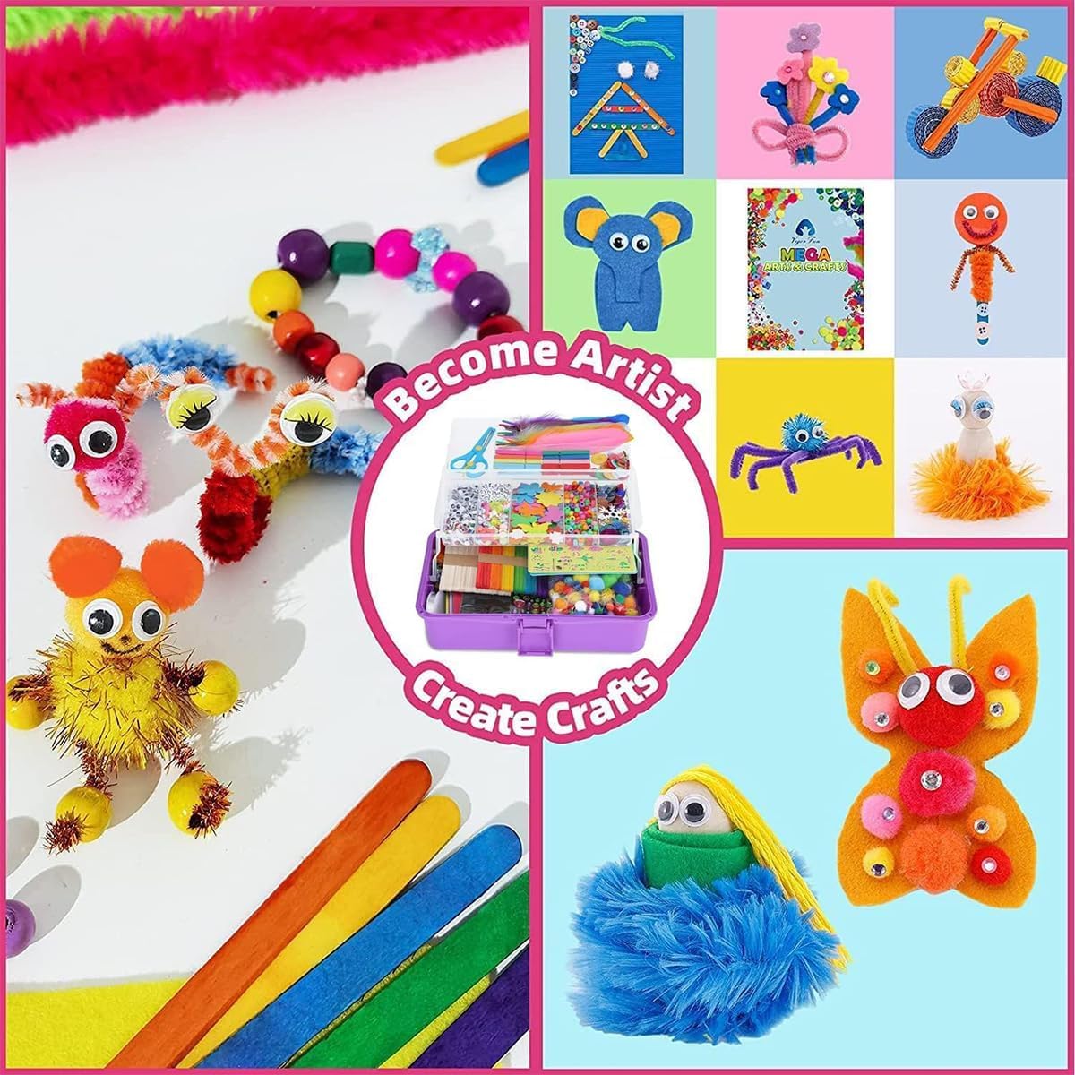 Forniture artistiche e artigianali per bambini, kit fai da te da 3000 pezzi, età 6-10 anni, programmi educativi di arte prescolare e scolastica, kit artigianali per bambini, regali di Natale in