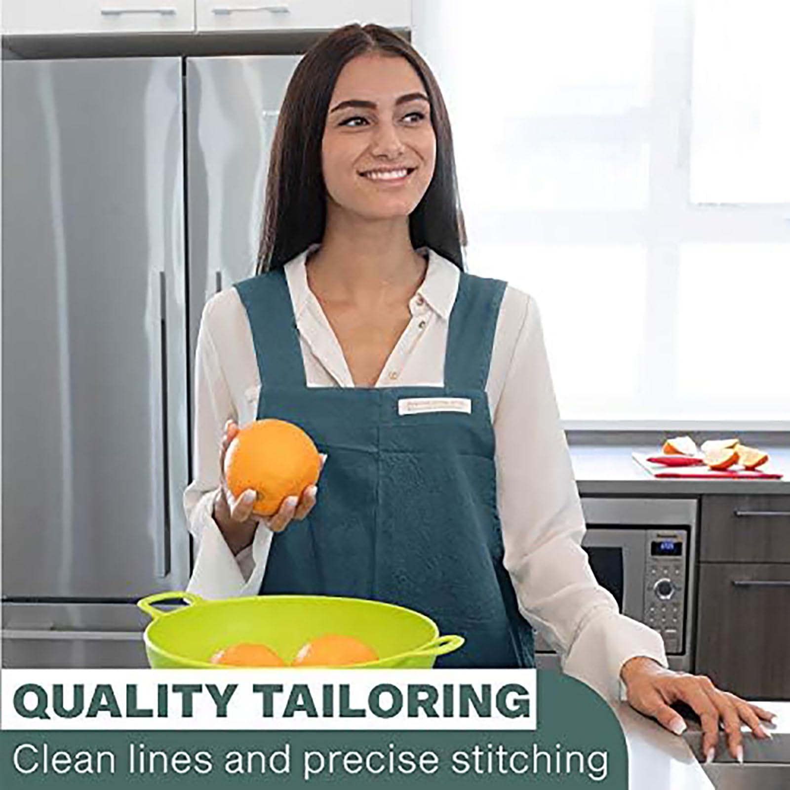 Grembiule da Cucina da Donna in Cotone E Lino con Pettorina Incrociata E Tasche, Adatto per Cucina, Casa, Ristorante, Hotel F,One Size