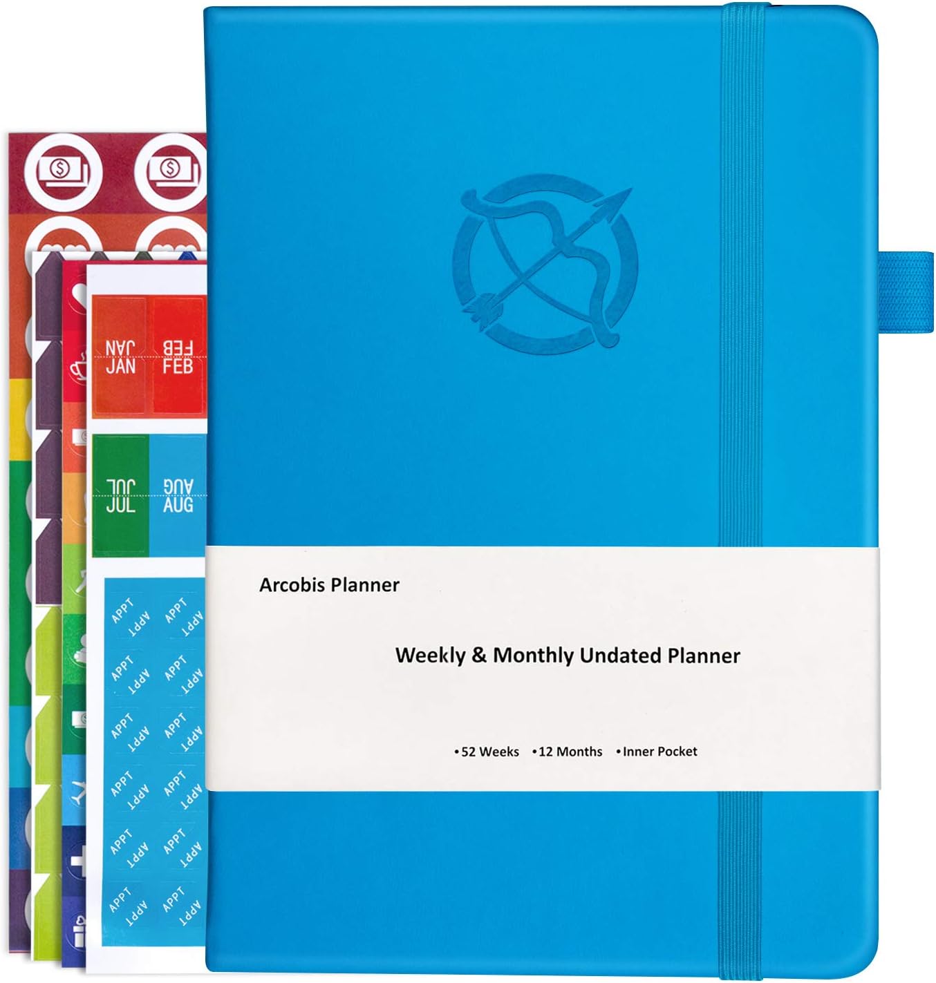 Undated Weekly Planner 2021 Arcobis Achieve Goals & Boost Productivity, Happiness& Gratitude Journal Personal Organizer Planner - Daily Weekly Monthly Planner with Notebook, Stickers,Hardcover (Blue)