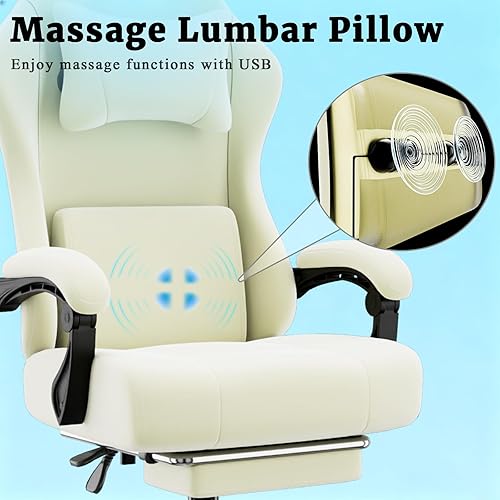 Miniatura 4 de Silla ergonómica para videojuegos, silla de videojuegos con soporte lumbar de masaje y reposapiés, silla de computadora de tela ajustable en altura