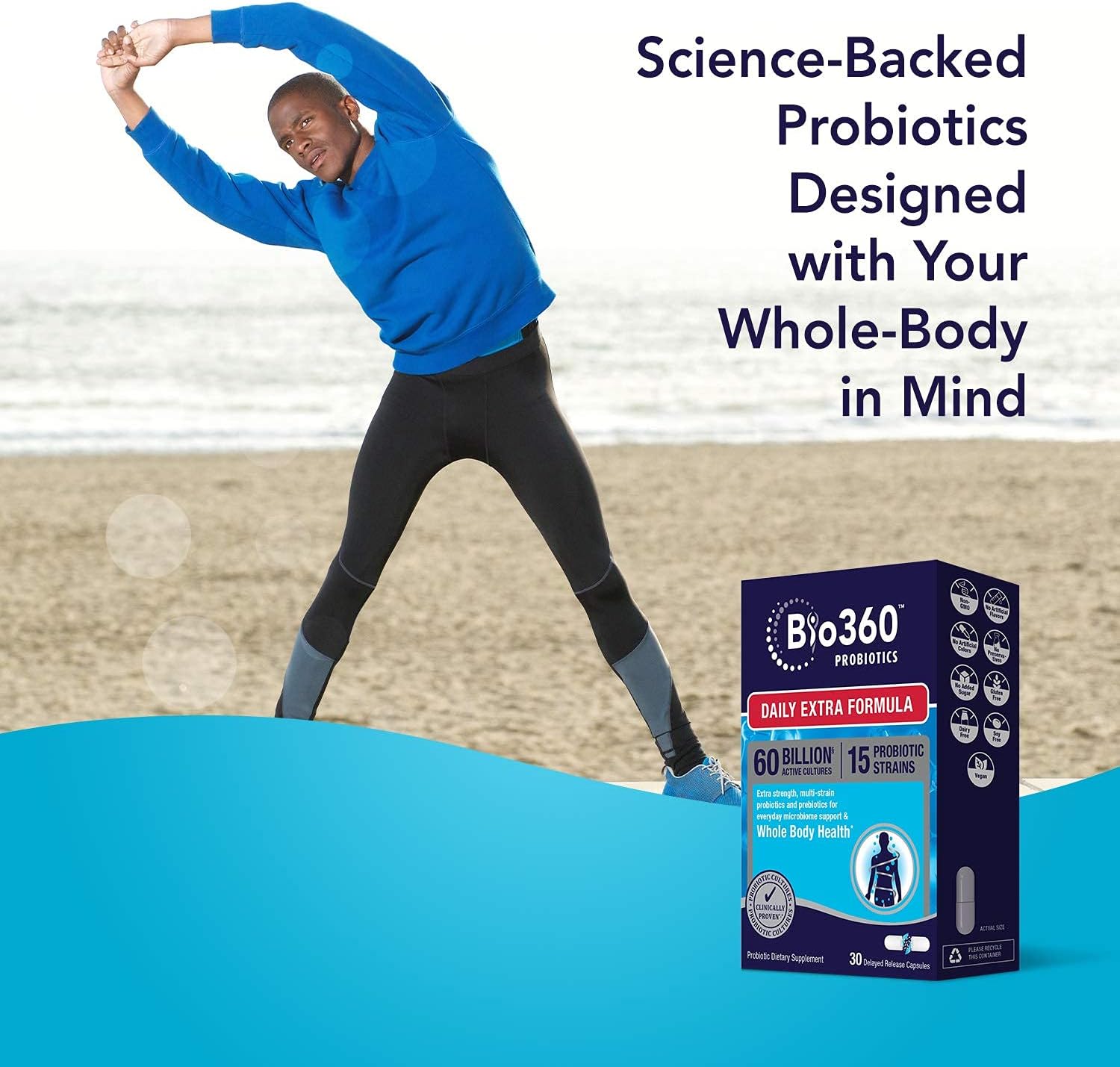 Bio360 Probiotic Daily Extra Formula | Vegan Prebiotics and Probiotics for Women & Men | 60 Billion CFU 15 Strain | Stable Blister Pack | 30 Supplements : Health & Household