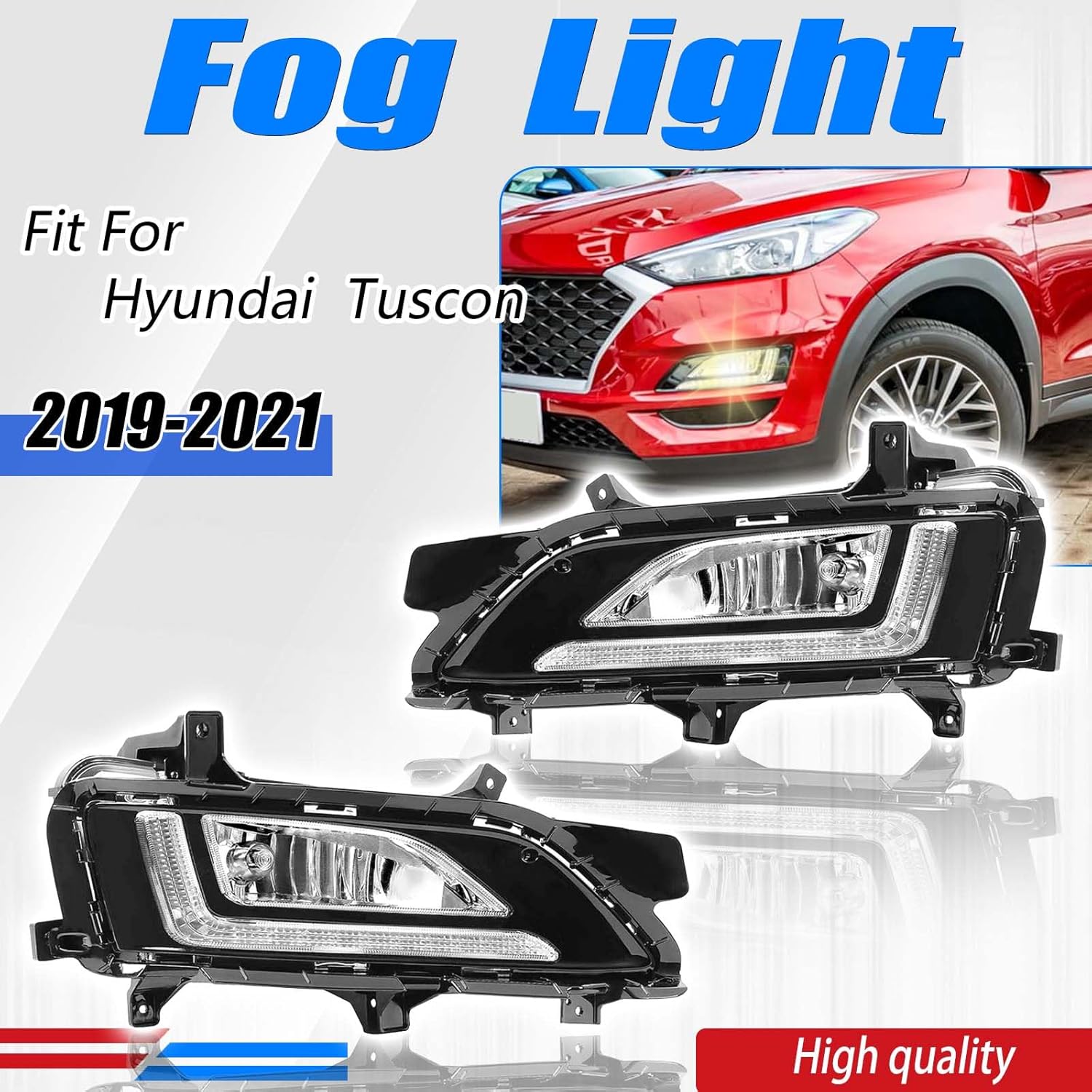 LED DRL Fog Lights & Bezels Set Compatible with 2019 2020 2021 Hyundai Tucson Front Bumper Fog Lights Lamps 92201D3600, 92202D3600, 86525D3530, 86526D3530