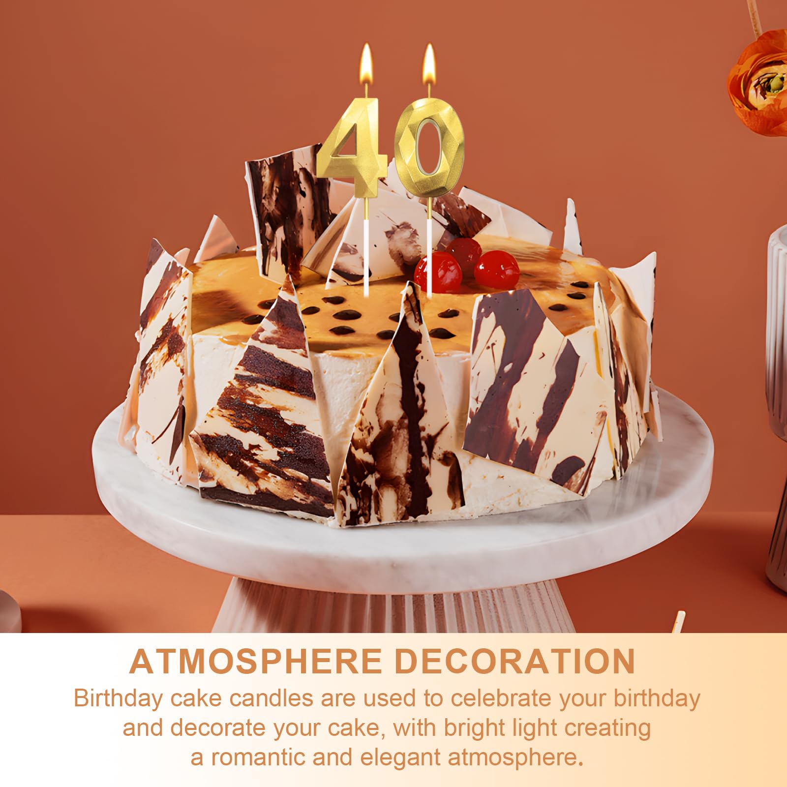 Candele dorate per 40° compleanno, 3D oro numero 40 candela per torta, decorazioni per 40° compleanno per donne e uomini, candele decorazioni dorate Torta Topper per feste Suppie